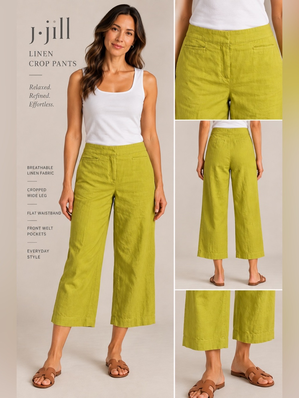 J. Jill Linen Crop Pants in Chartreuse Green - Wide-Leg Cropped